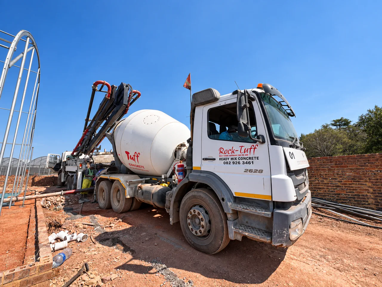 Rock-Tuff ready-mix truck positioned on site during concrete work