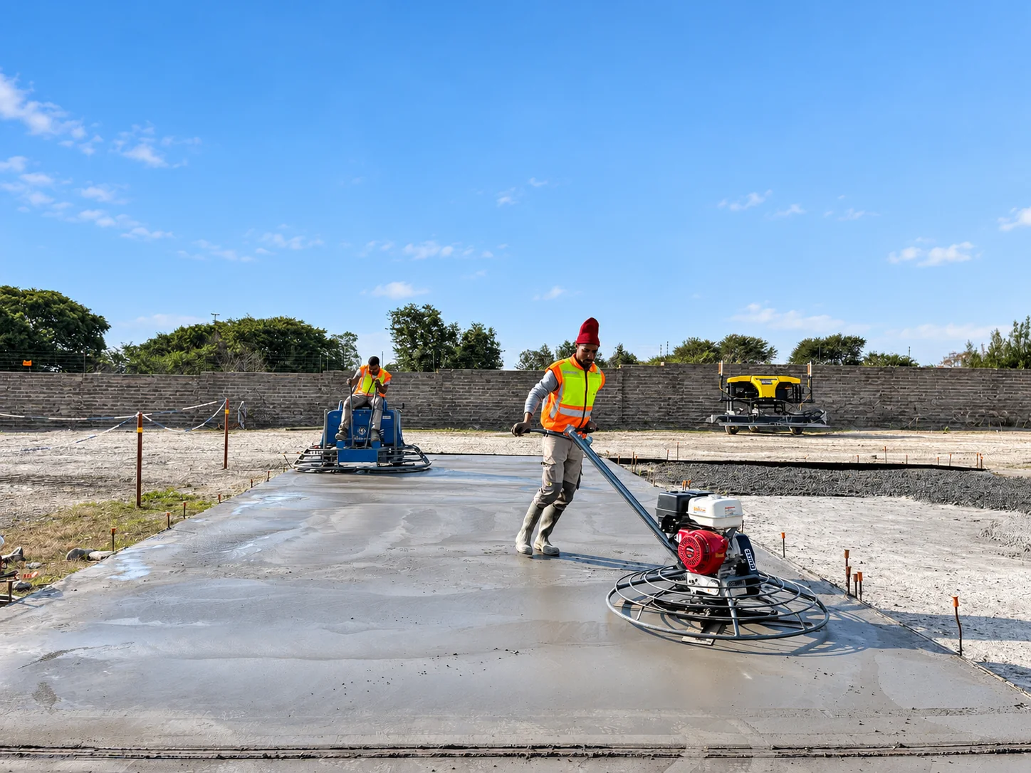Concrete slab finishing on site